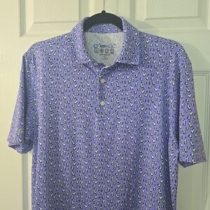 IBKUL Mens Size Medium Golf Polo All Over Print‎ Bottles & Glasses Purple Shirt